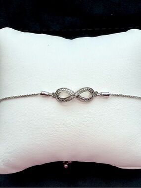 Sterling Silver Infinity Diamond Bracelet Adjustable Bolo